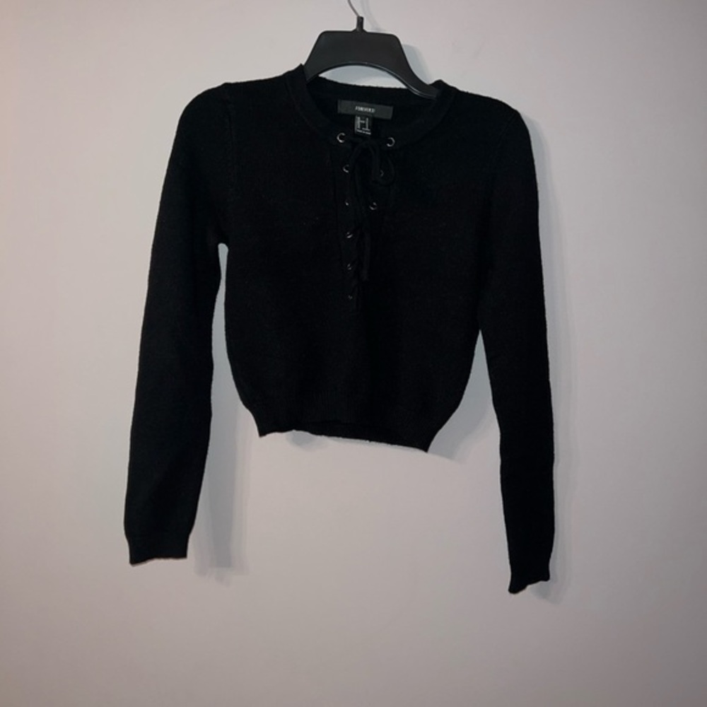 Black knitted sweater with front tie forever 21 size small